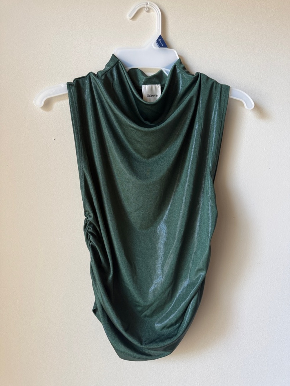 Maeve Shimmering Dark Green Cowl Neck Sleeveless Top
